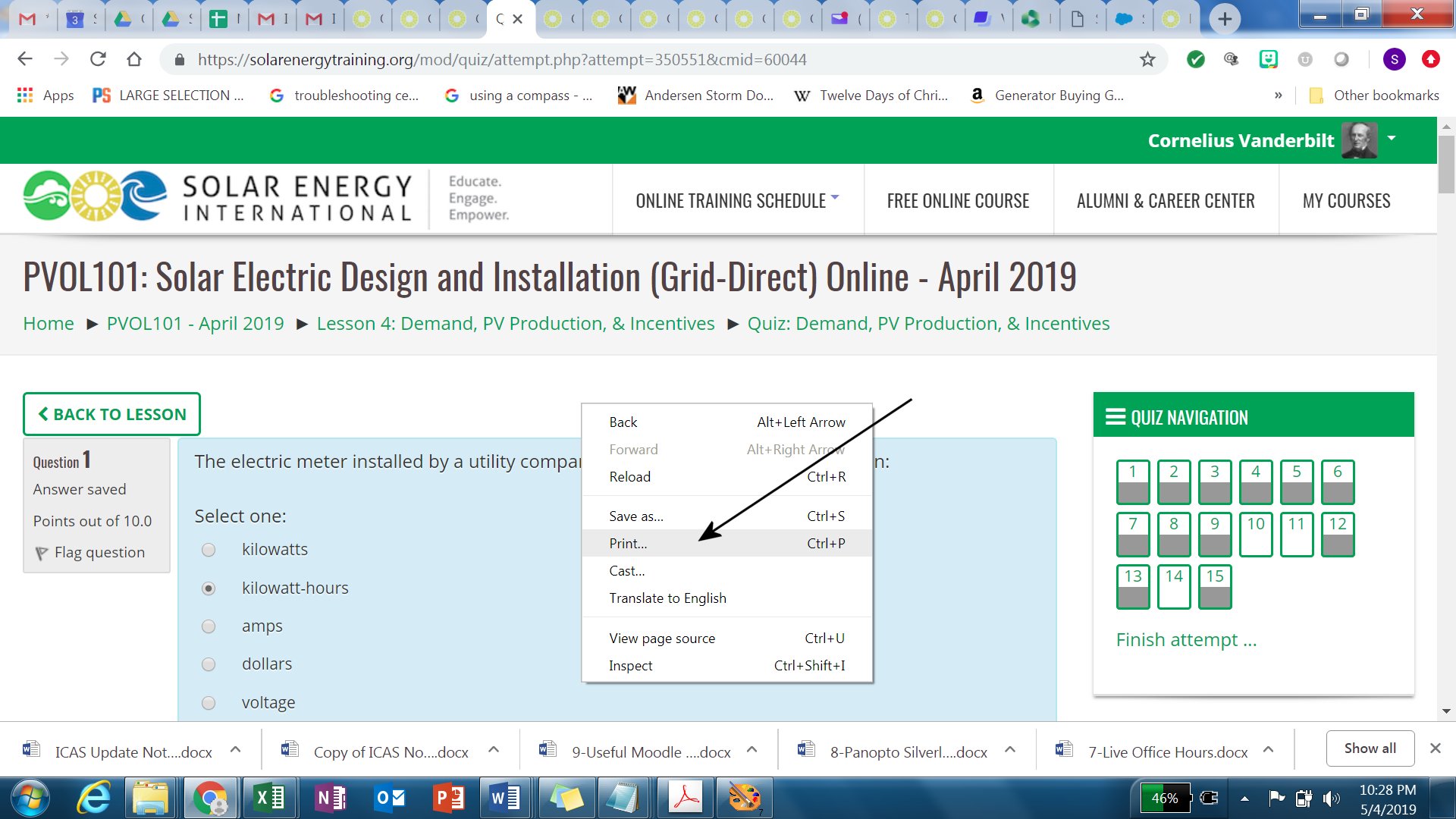 Right Click On Quiz chose Print
