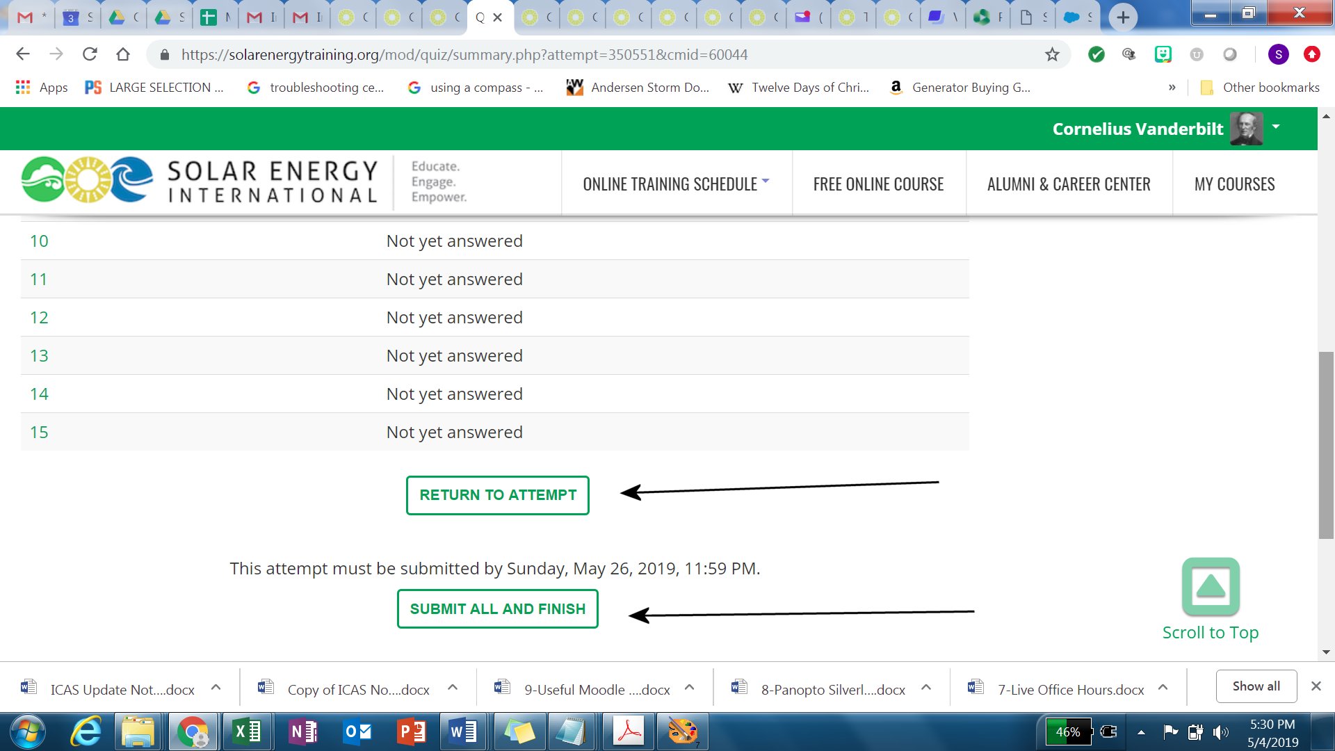 Return to Attempt or Submit All and Finish